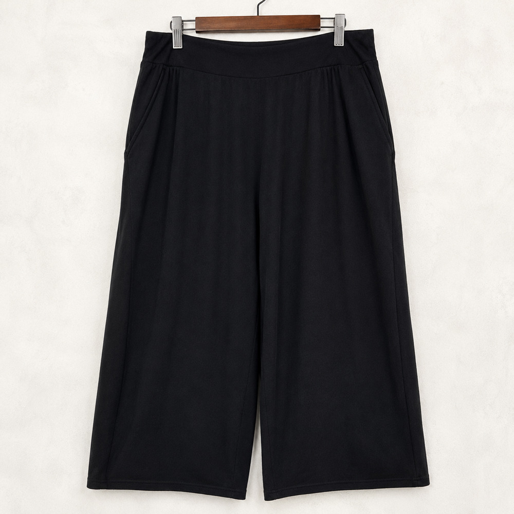 Eileen Fisher Womens 2XL Cotton Pants Black Wide Leg Cropped Pull On Pockets
